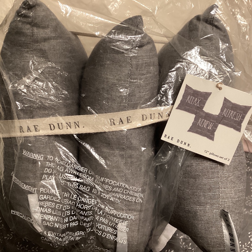 Rae Dunn Gray Linen Accent Pillow Set of 3